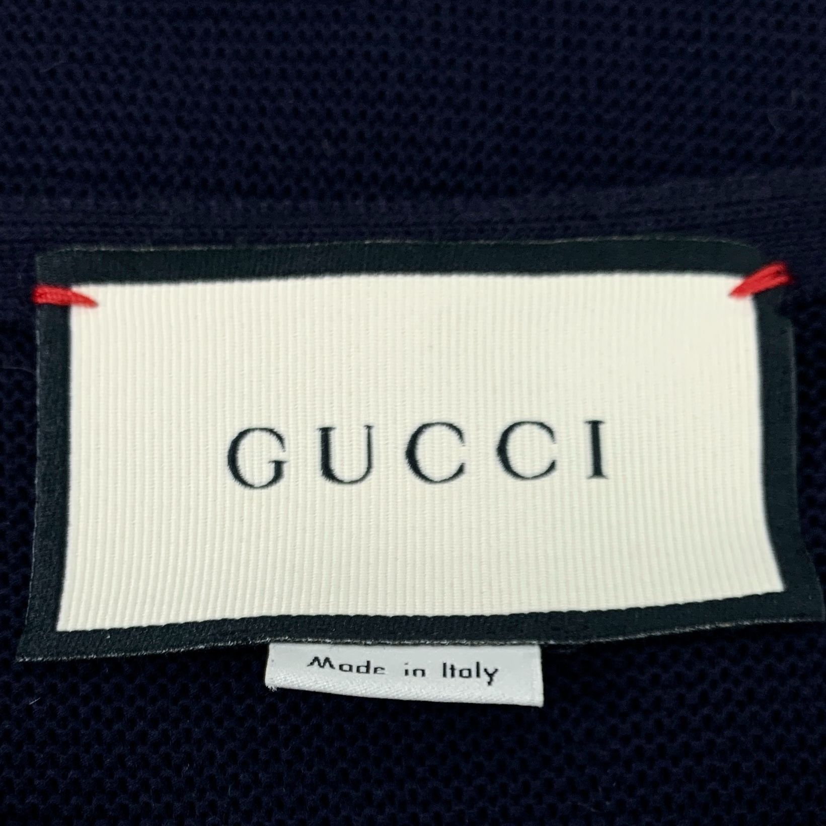 Gucci Gucci Mens Navy Wool & Cotton Sweater With Crest & Stripes M Size L / US 10 / IT 46 - 7 Thumbnail