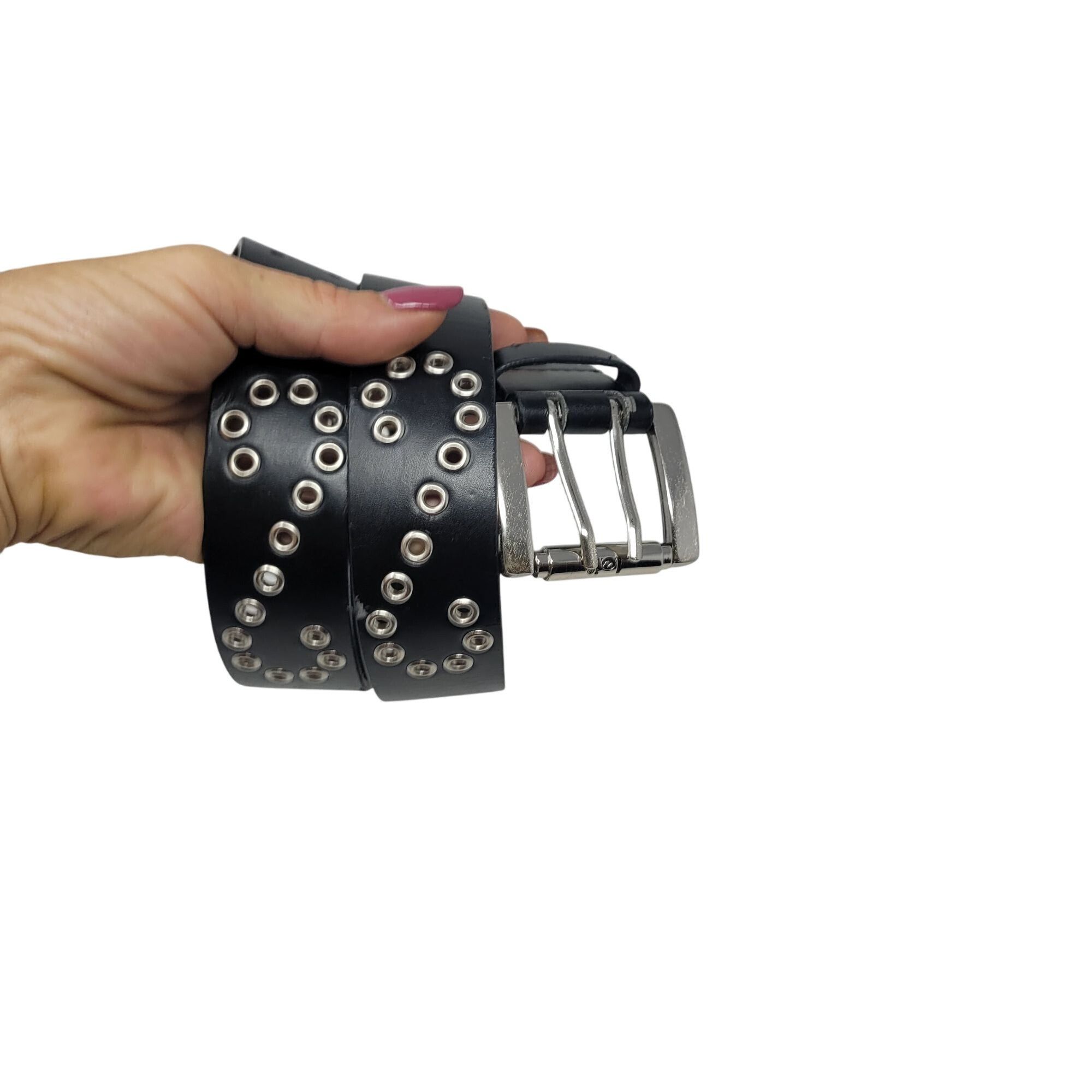 L.E.I. L.E.I. Black Double Grommet Belt Sz L Leather Lined Studded Size ONE SIZE - 1 Thumbnail