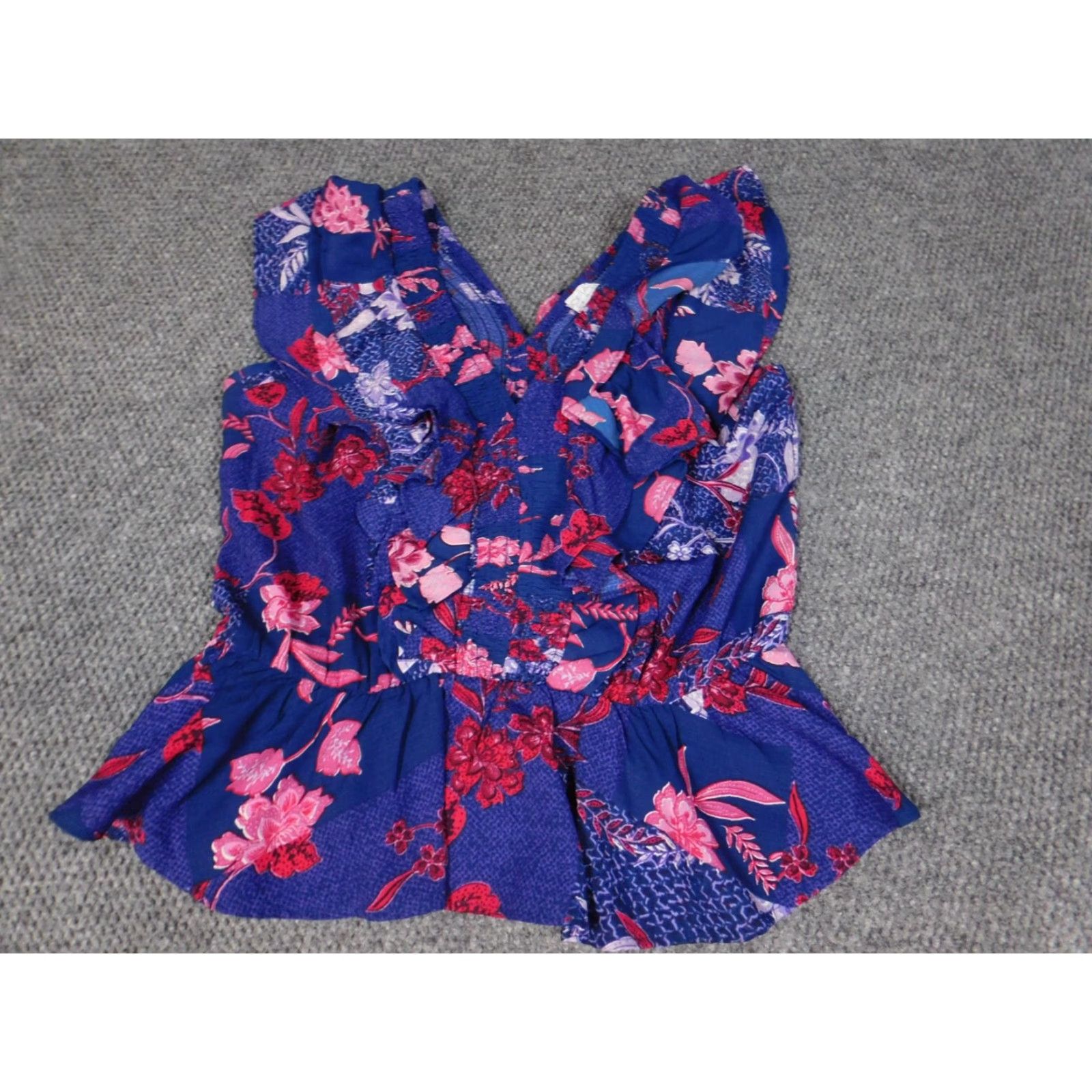 Vintage Sofia Blouse Womens Large Purple Floral Stretch Pullover Sleeveless Crew Neck Casual L Purple Regular Size L / US 10 / IT 46 - 3 Thumbnail