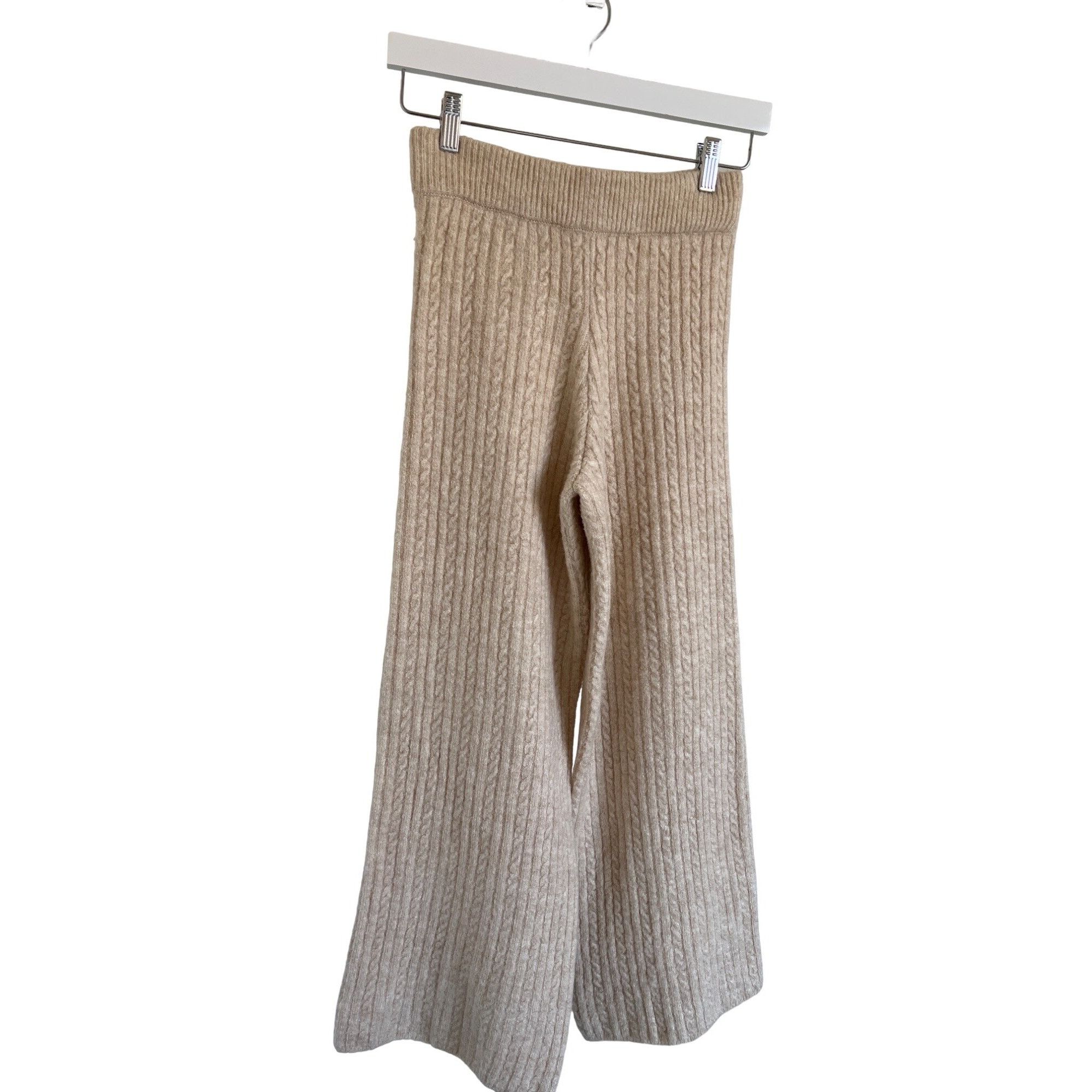 Zara Zara Beige Ribbed Cable Knit Cozy Wide-Leg Pants Size 27" / US 4 / IT 40 - 2 Thumbnail