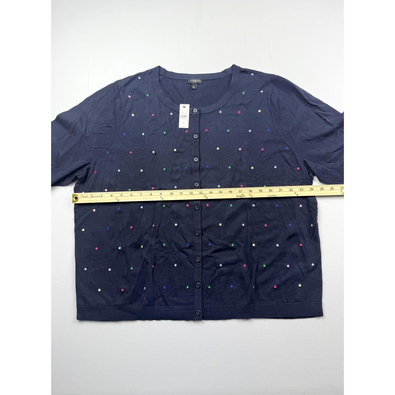 Talbots Talbots Cardigan Sweater Womens 3X Blue Polka Dot Button Front 3/4 Sleeve Knit Crew Neck Casual Spring Size XXL / US 16-18 / IT 52-54 - 6 Thumbnail