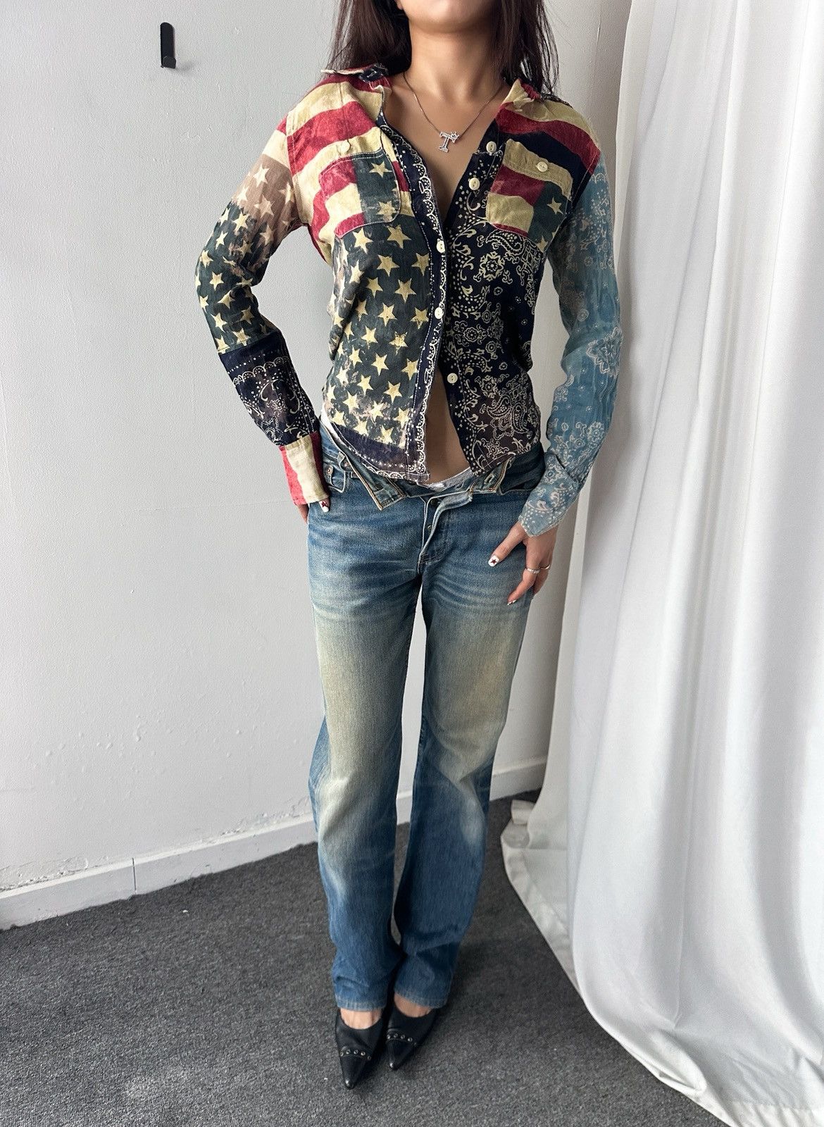 Denim & Supply Ralph Lauren RLR Denim Supply Military American Flag Patchwork Shirt Size XS / US 0-2 / IT 36-38 - 1 Thumbnail