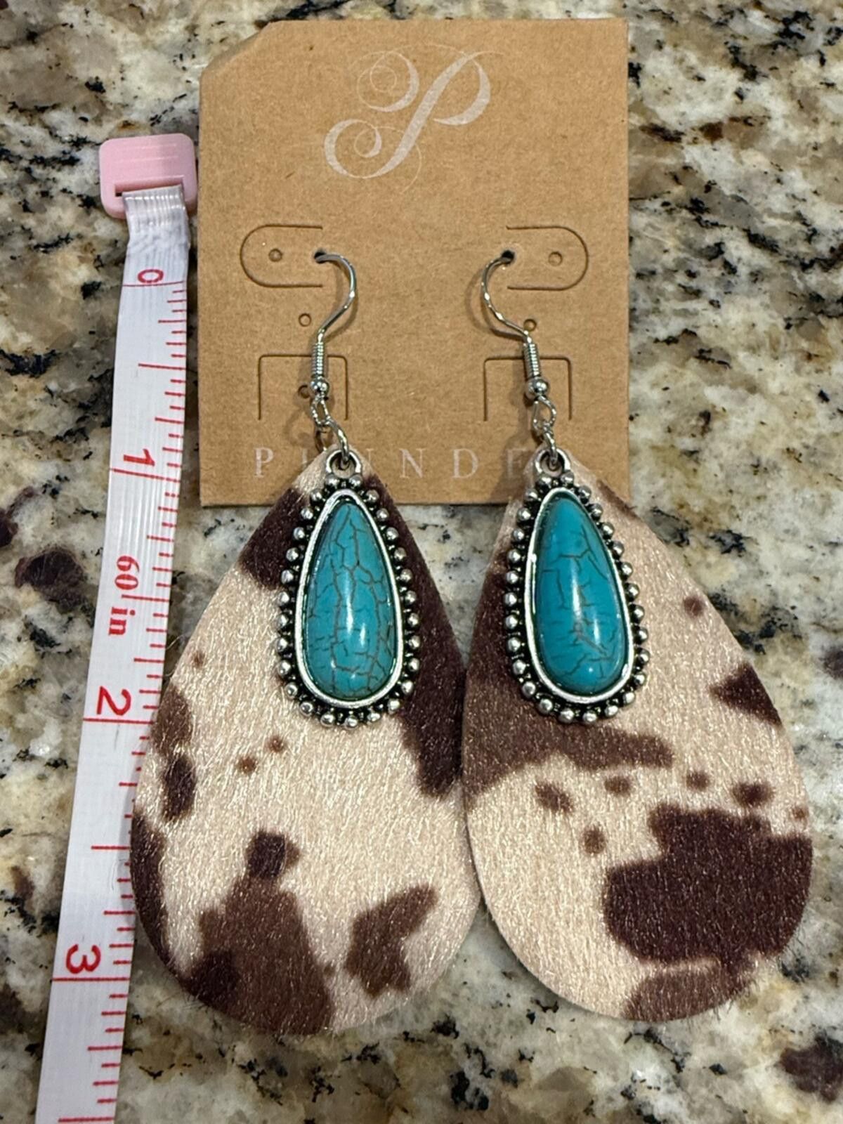 Other Western cow pattern turquoise color beaded dangle earrings Size ONE SIZE - 3 Thumbnail
