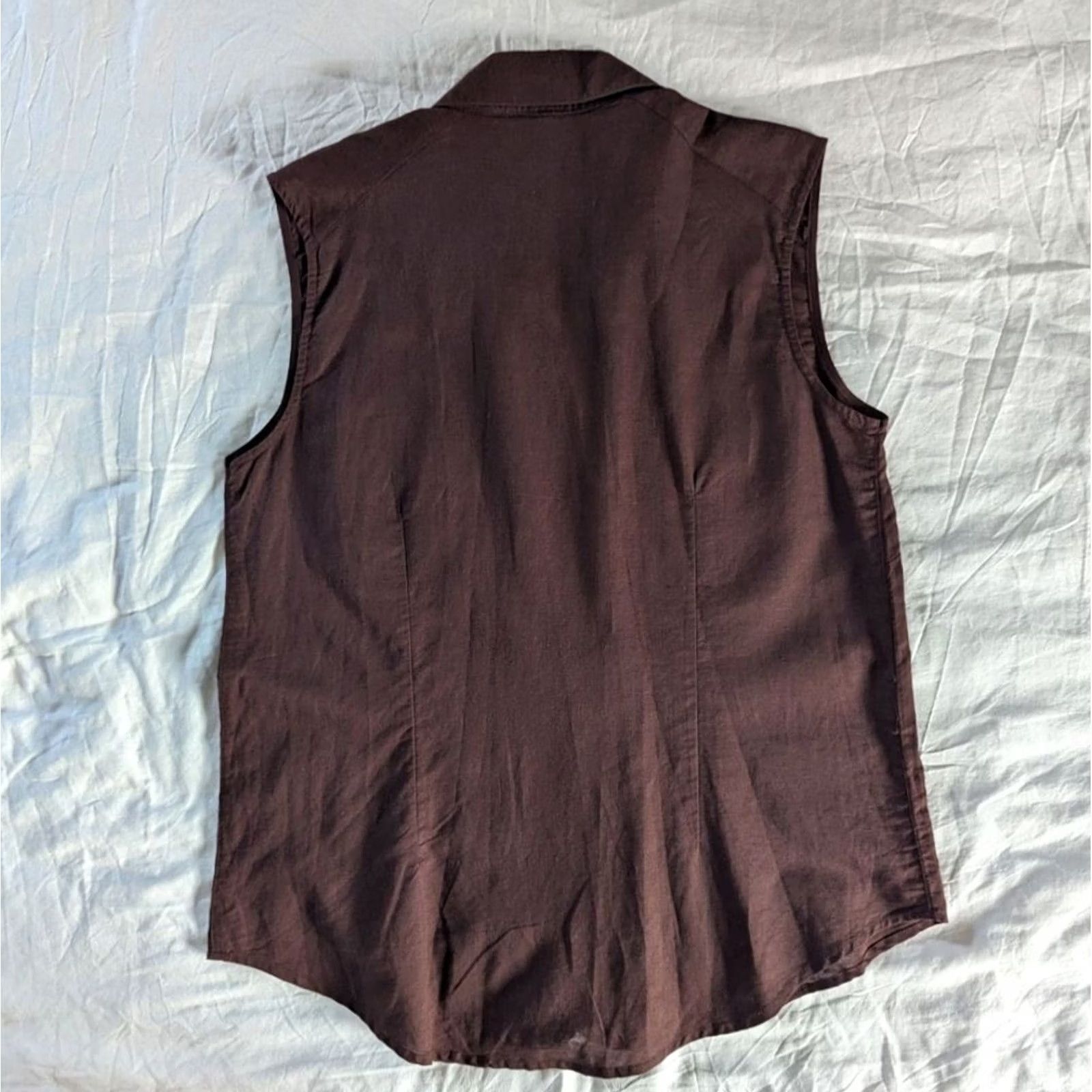 Vintage Monroe & Main Brown Sleeveless Linen Cotton Blend Top Women’s M Button-Up EUC Size M / US 6-8 / IT 42-44 - 2 Thumbnail