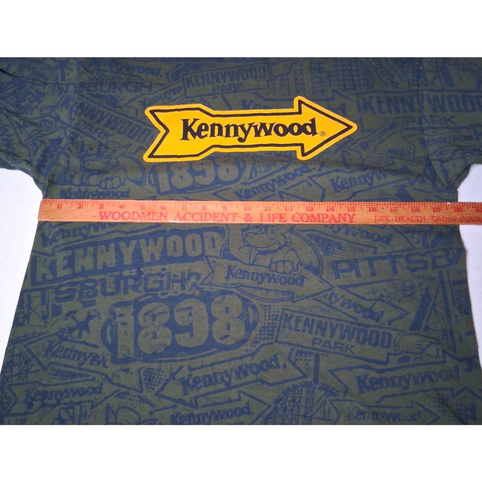 Port & Company Kennywood Shirt Men L All Over Print Army Green Amusement Park Pittsburgh PA Port & Company Regular Crew Neck Short Sleeve Cotton Knit Graphic Print Size US L / EU 52-54 / 3 - 4 Thumbnail