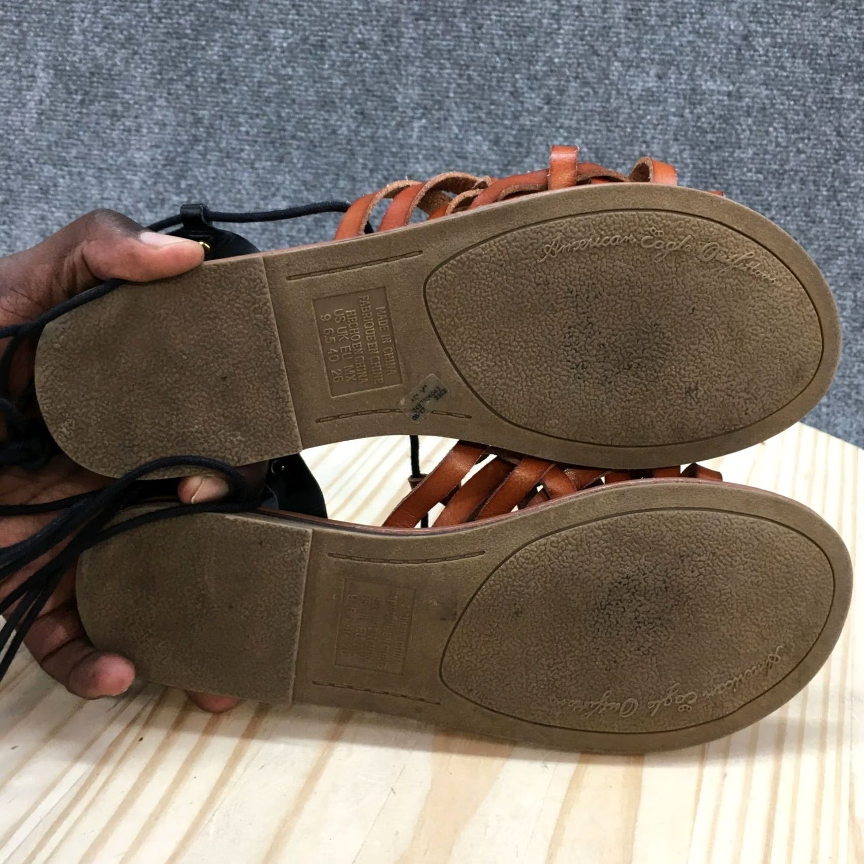 Vintage American Eagle Sandals Womens 9 Gladiator Black Leather Hook & Loop Casual Size US 9 / IT 39 - 7 Thumbnail