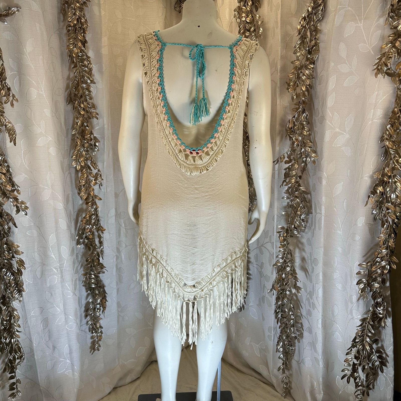 Other Negs Women’s Crochet Fringe Tunic Cover Up Cream Medium Larg Size ONE SIZE - 7 Thumbnail