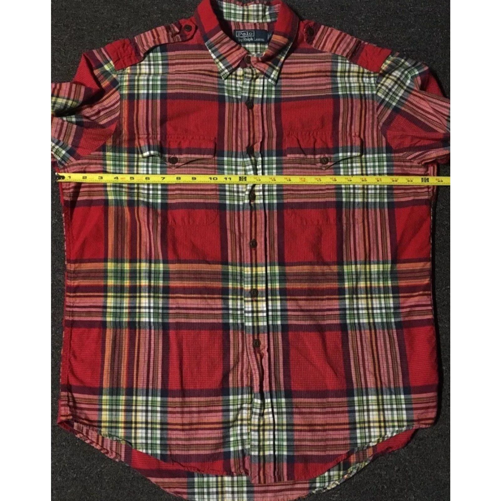 Polo Ralph Lauren VINTAGE Polo Ralph Lauren Shirt XL Red Flannel Patchwork Button-Up Cowboy Army Epaulette 90s 80s Mens Size US XL / EU 56 / 4 - 4 Thumbnail