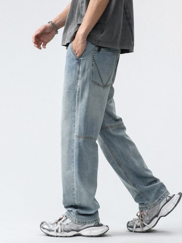 Japanese Brand Men's patchwork straight leg loose light-colored jeans Size US 32 / EU 48 - 3 Thumbnail