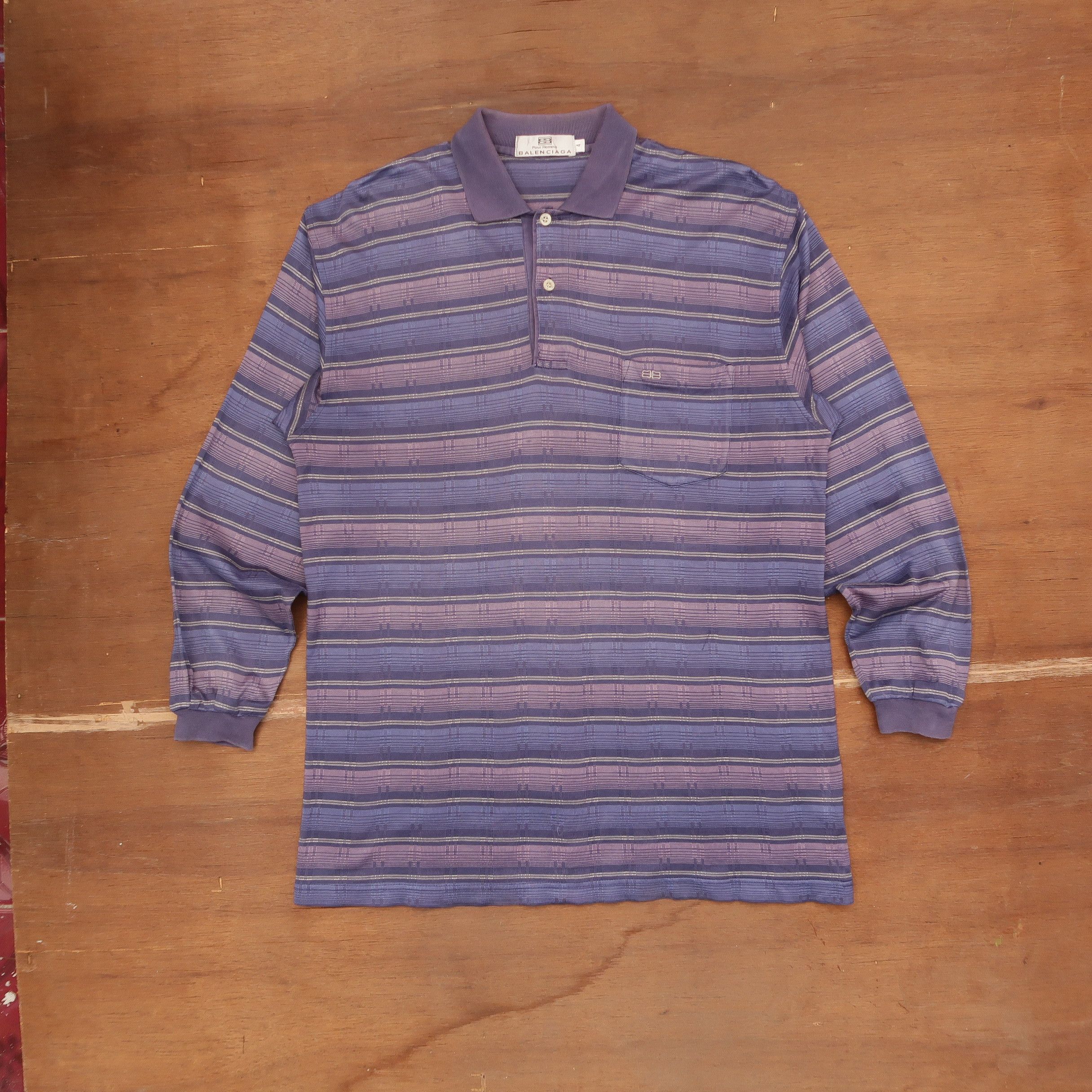 Pre-owned Balenciaga Vintage 80's  Pour Homme Ethnic Rugby Polo Shirt In Purple