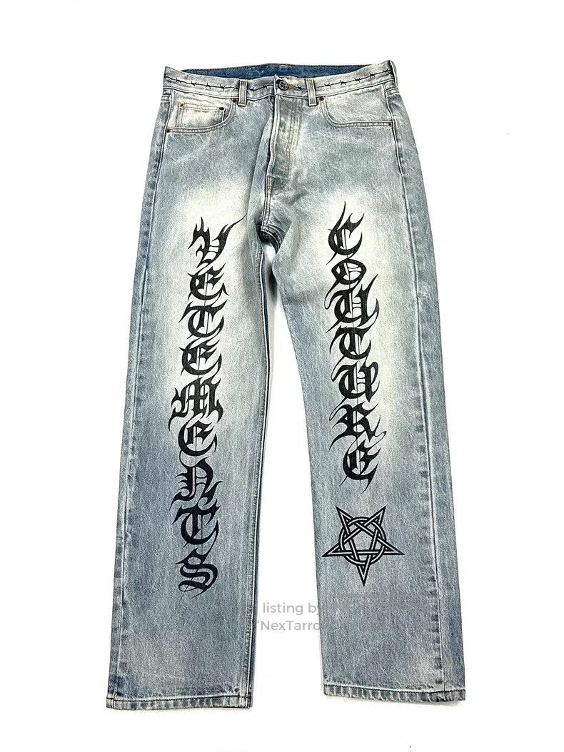 Vetements Vetements size M Sanskrit Thorn Pattern Printed Blue Denim Size US 27 - 1 Thumbnail