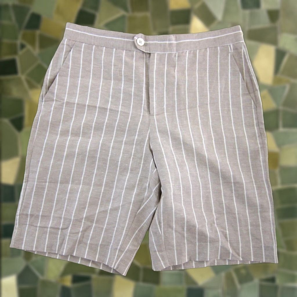 Vintage NWT Gibson Latimer Bermuda Linen Beige Stripe Flat Front Short 6 Women Bermuda Linen Beige Stripe NWT Gibson Latimer Women Short 6 Size 28" / US 6 / IT 42 - 1 Thumbnail