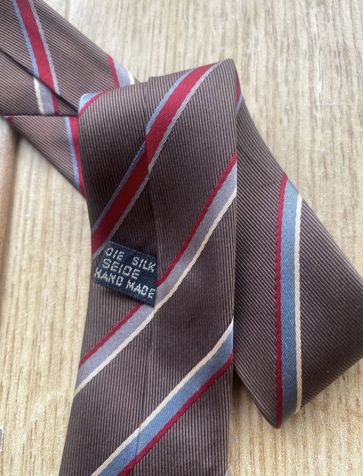 Christian Dior Monsieur Vintage Dior Silk Tie Brown Striped Handmade 90s/00s Size ONE SIZE - 4 Thumbnail