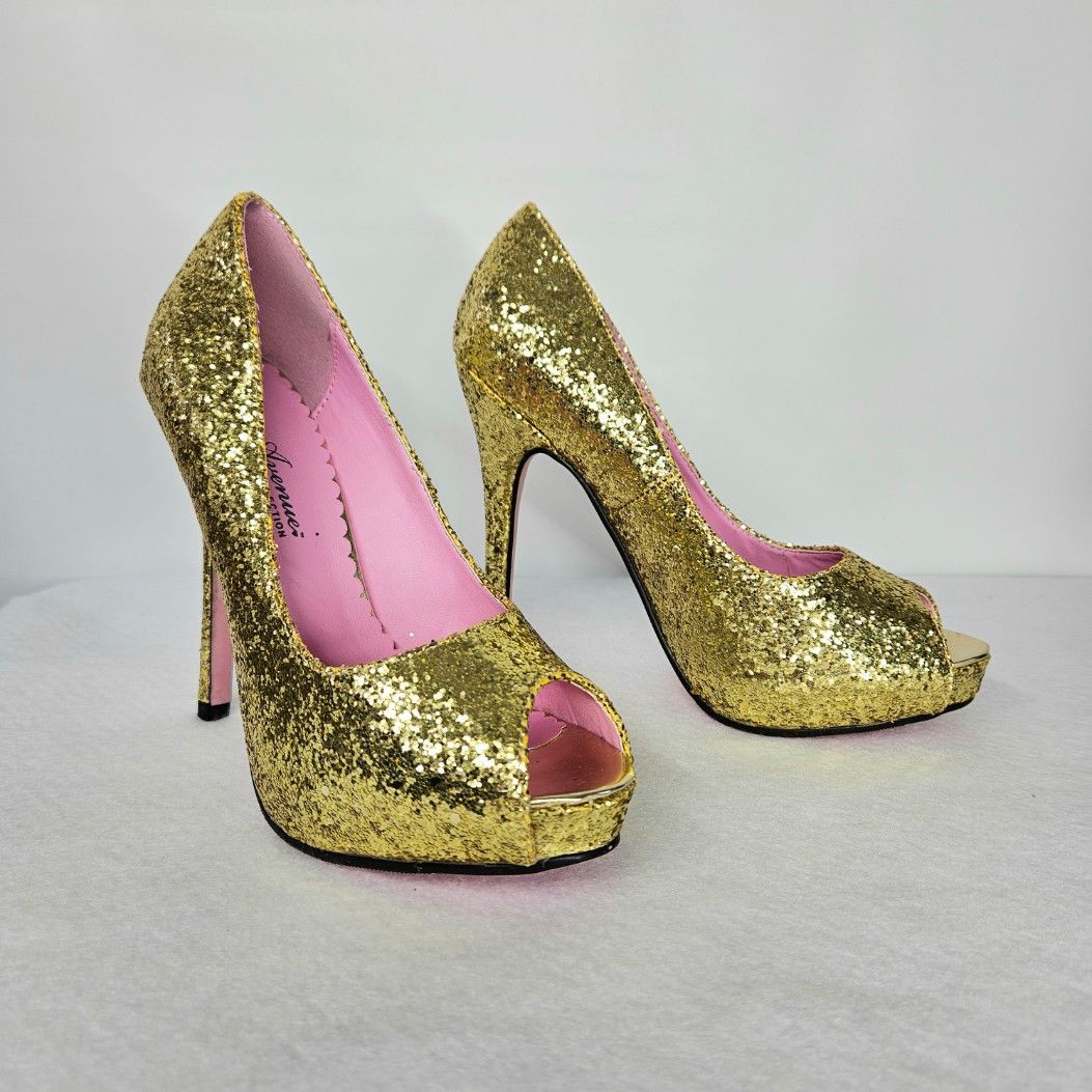 Other Leg Avenue Size 6 Gold Pumps Center Stage Bling Stiletto Size US 6 / IT 36 - 1 Thumbnail
