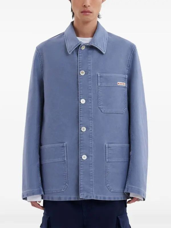 Marni o1w1db11125 Logo-Applique Cotton Shirt Jacket in Blue Size US S / EU 44-46 / 1 - 2 Thumbnail