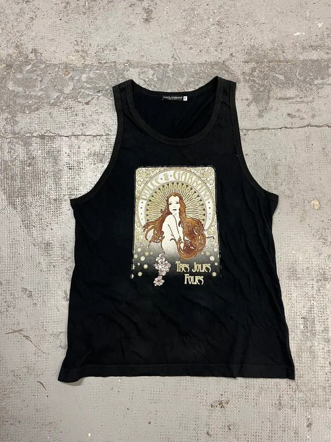 Dolce & Gabbana 2000s Dolce & Gabbana Très Jolies Folies Black Tank Top Size US L / EU 52-54 / 3 - 1 Thumbnail