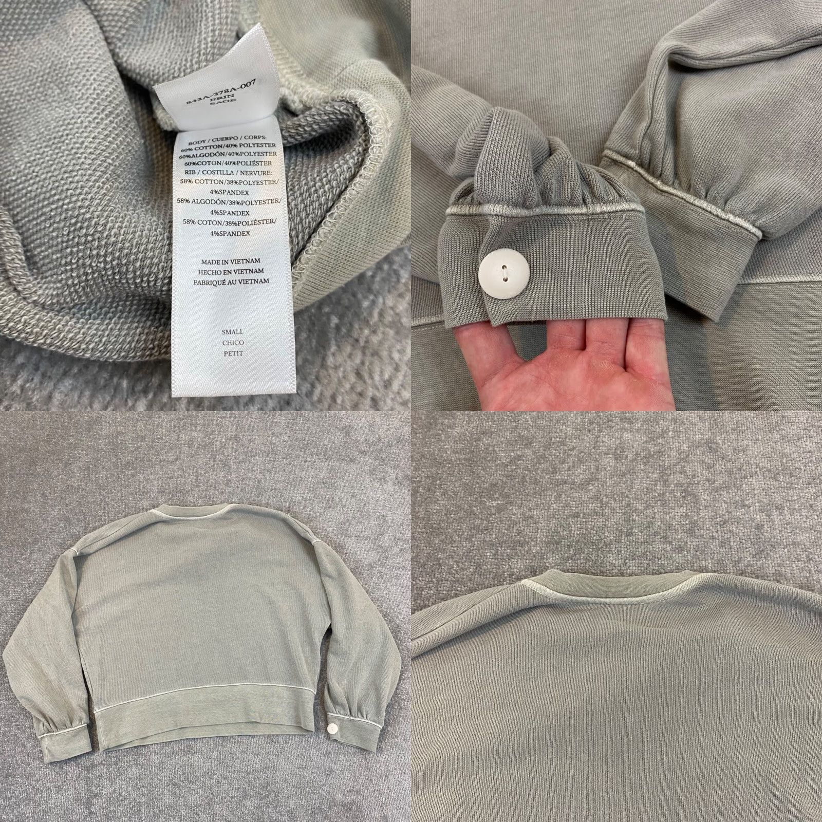 Rails VINTAGE Rails Erin Pullover Womens Small Sage Green Short Crop Top Sweater Button L/S Size S / US 4 / IT 40 - 8 Thumbnail