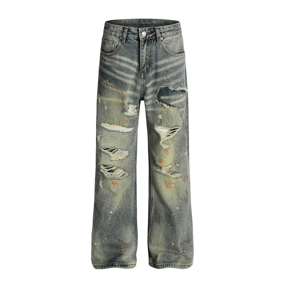 Vintage Men's distressed ink-splashed punk ripped washed jeans Size US 32 / EU 48 - 1 Thumbnail