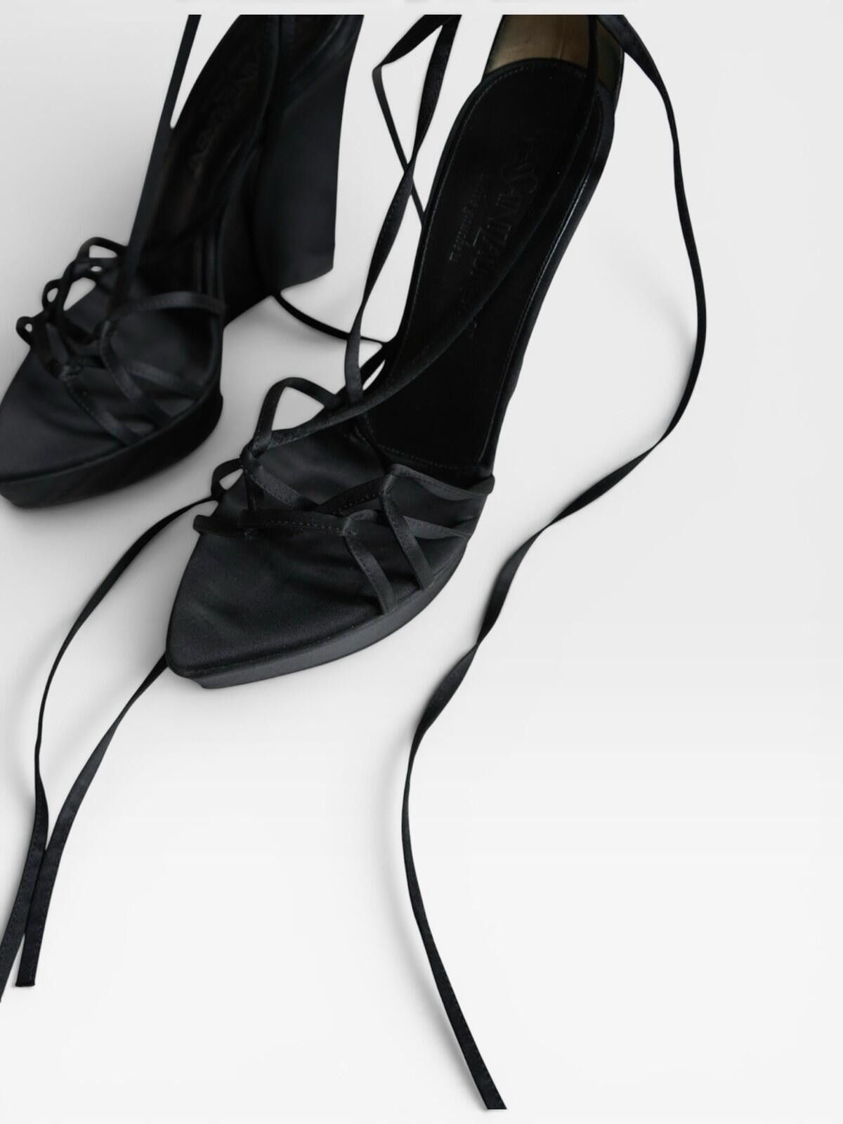 Saint Laurent Paris S/S 2001 Yves Saint Laurent Satin Lace-Up Heels VINTAGE Size US 7 / IT 37 - 6 Thumbnail