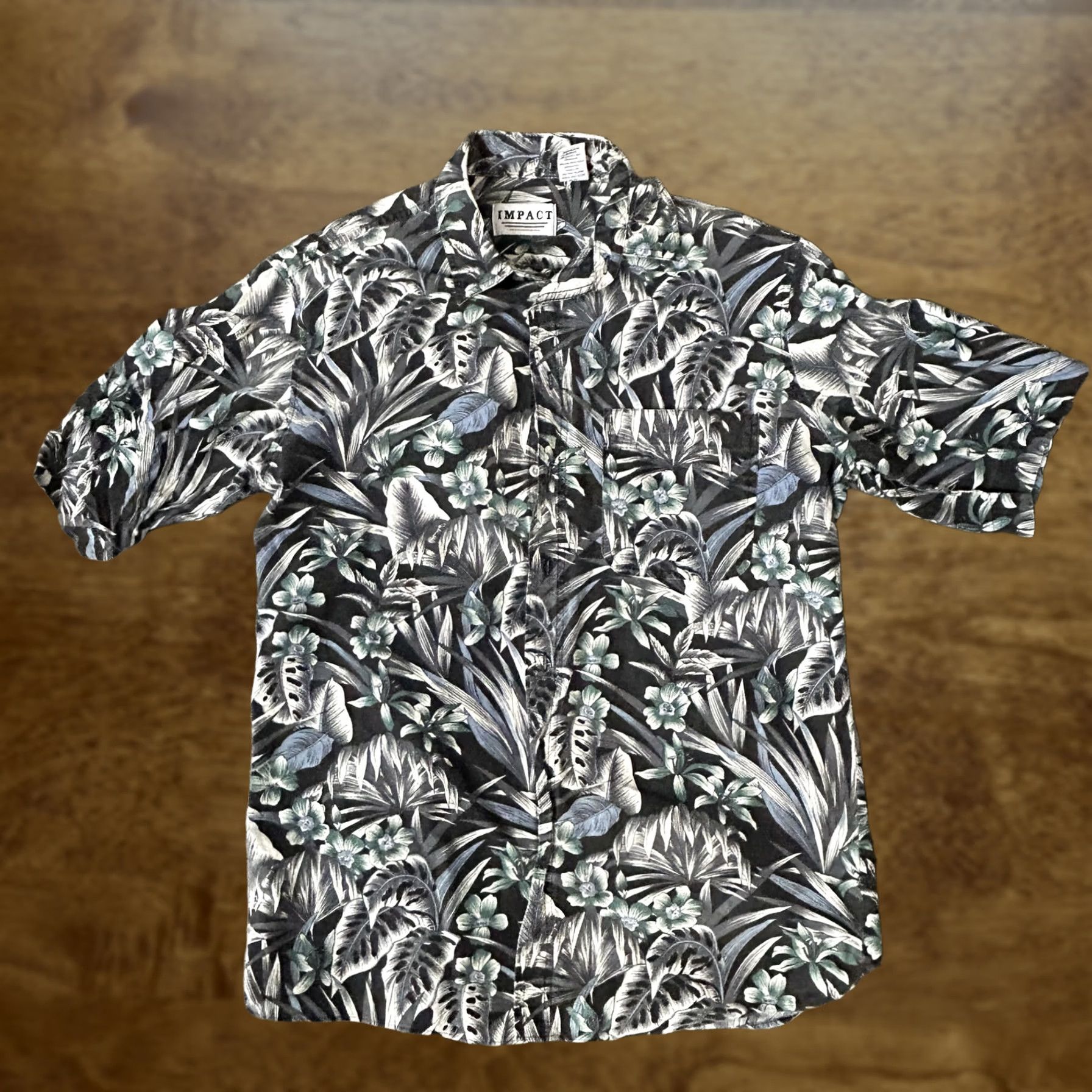 Vintage Impact Shirt Mens L Black Floral Hawaiian Button Front Cotton Size US L / EU 52-54 / 3 - 1 Thumbnail