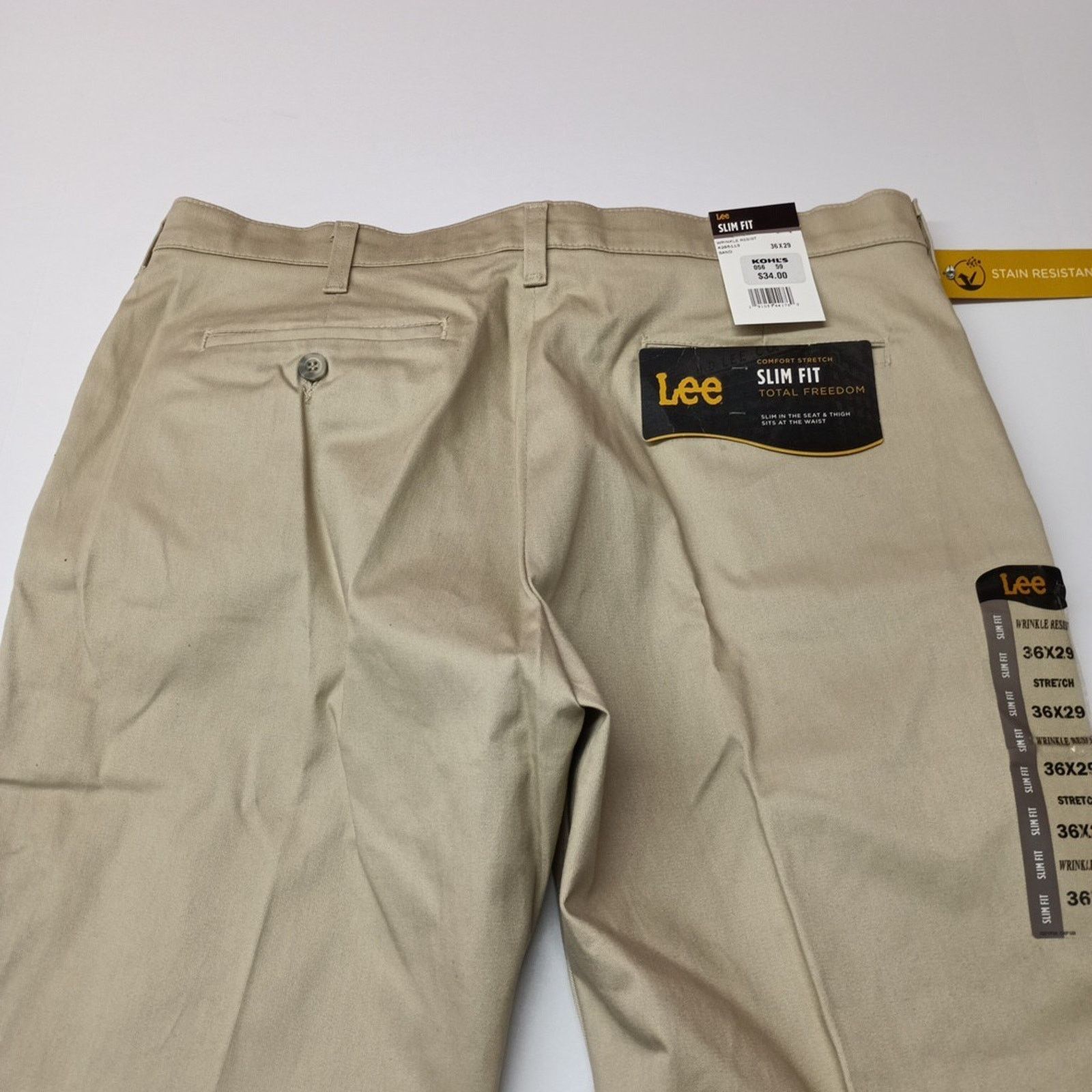 Lee Lee Total Freedom Slim Fit Khaki Men's 36x29 Sand Flat Front Size US 36 / EU 52 - 7 Thumbnail