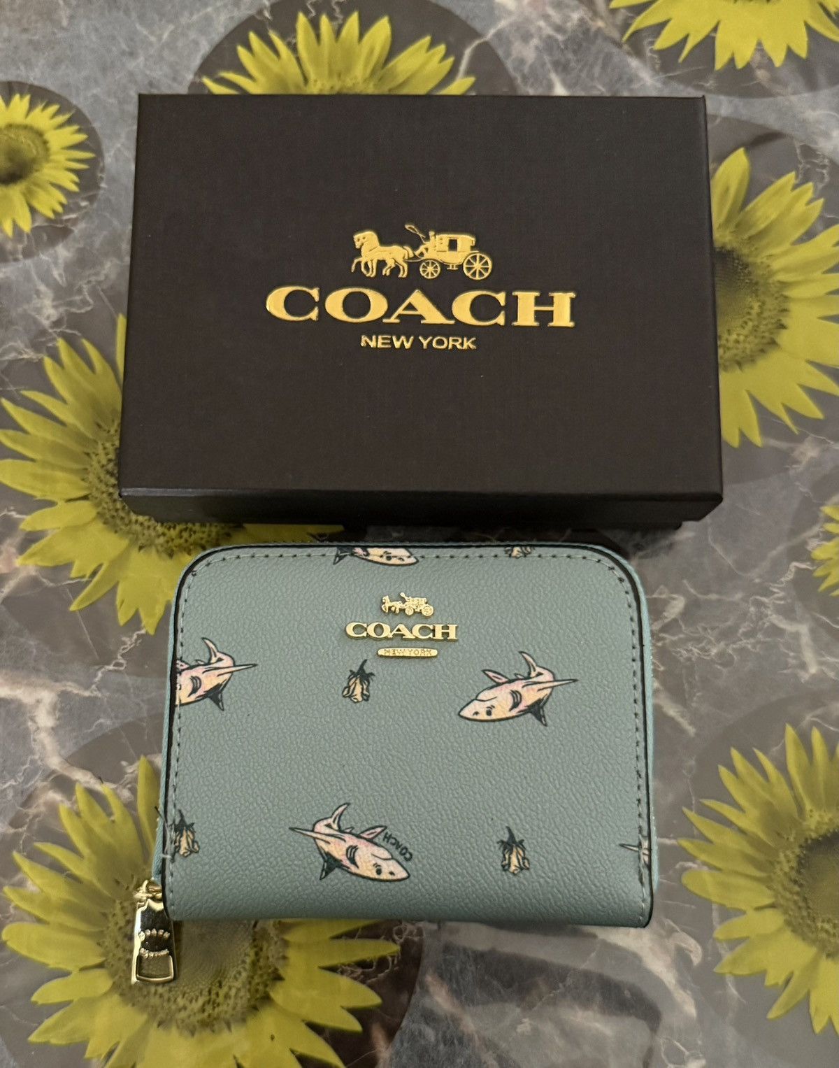 Coach Coach Blue Shark Print Small Zip Wallet with Box Size ONE SIZE - 1 Thumbnail