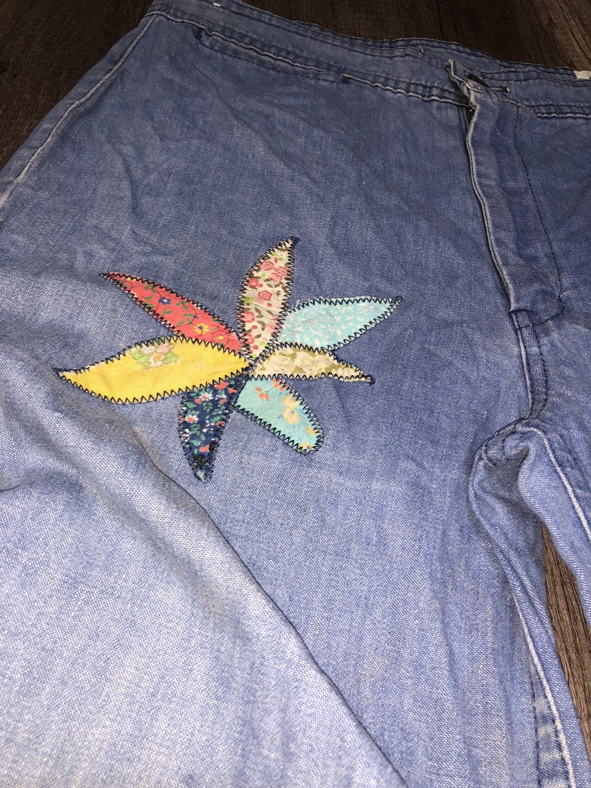 Hysteric Glamour × Vintage Vintage Miss Texwood Flared Jeans Flower Patches Design Size 29" - 5 Thumbnail