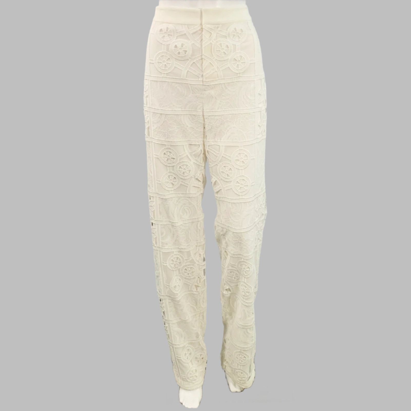 ALEXIS ALEXIS M Cream Polyester Cotton Lace Notch Lapel Pantsuit Size M / US 6-8 / IT 42-44 - 5 Thumbnail