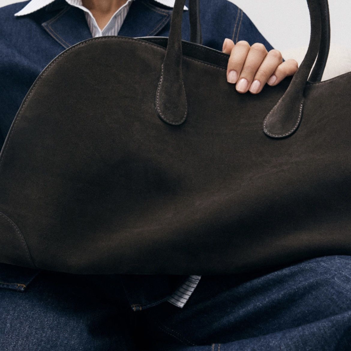 Cos COS Studio Bowling Bag NWT Dark Brown Suede Size ONE SIZE - 7 Thumbnail