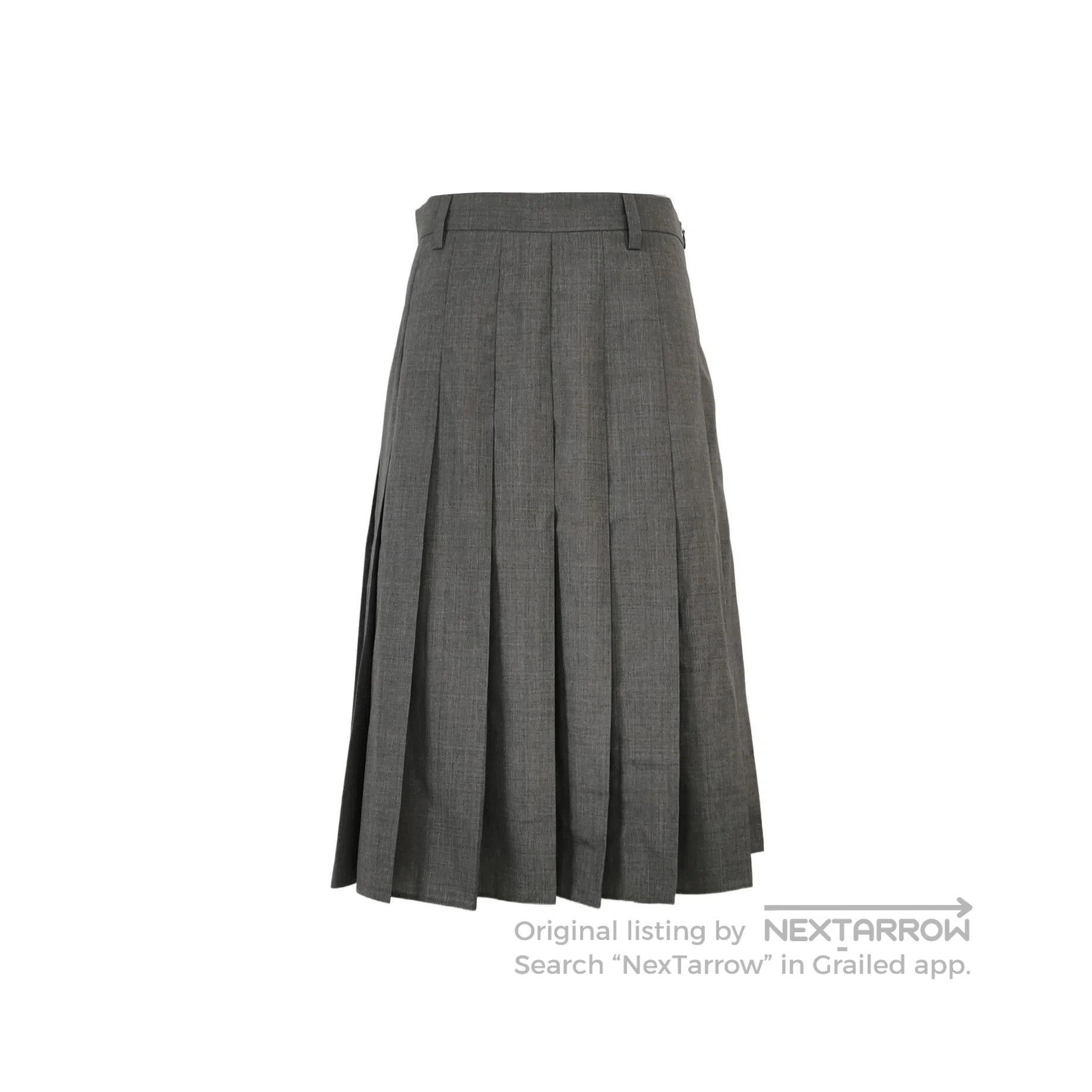 Prada Grey Pleated Wool Midi Skirt .