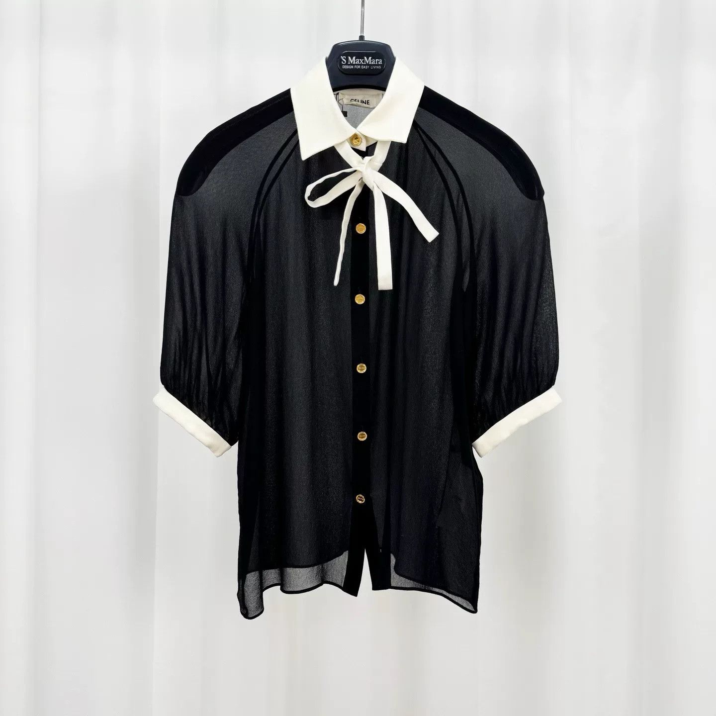 Celine Celine Bow Gold Button Silk Top Size XXS / US 00 / IT 34 - 1 Thumbnail