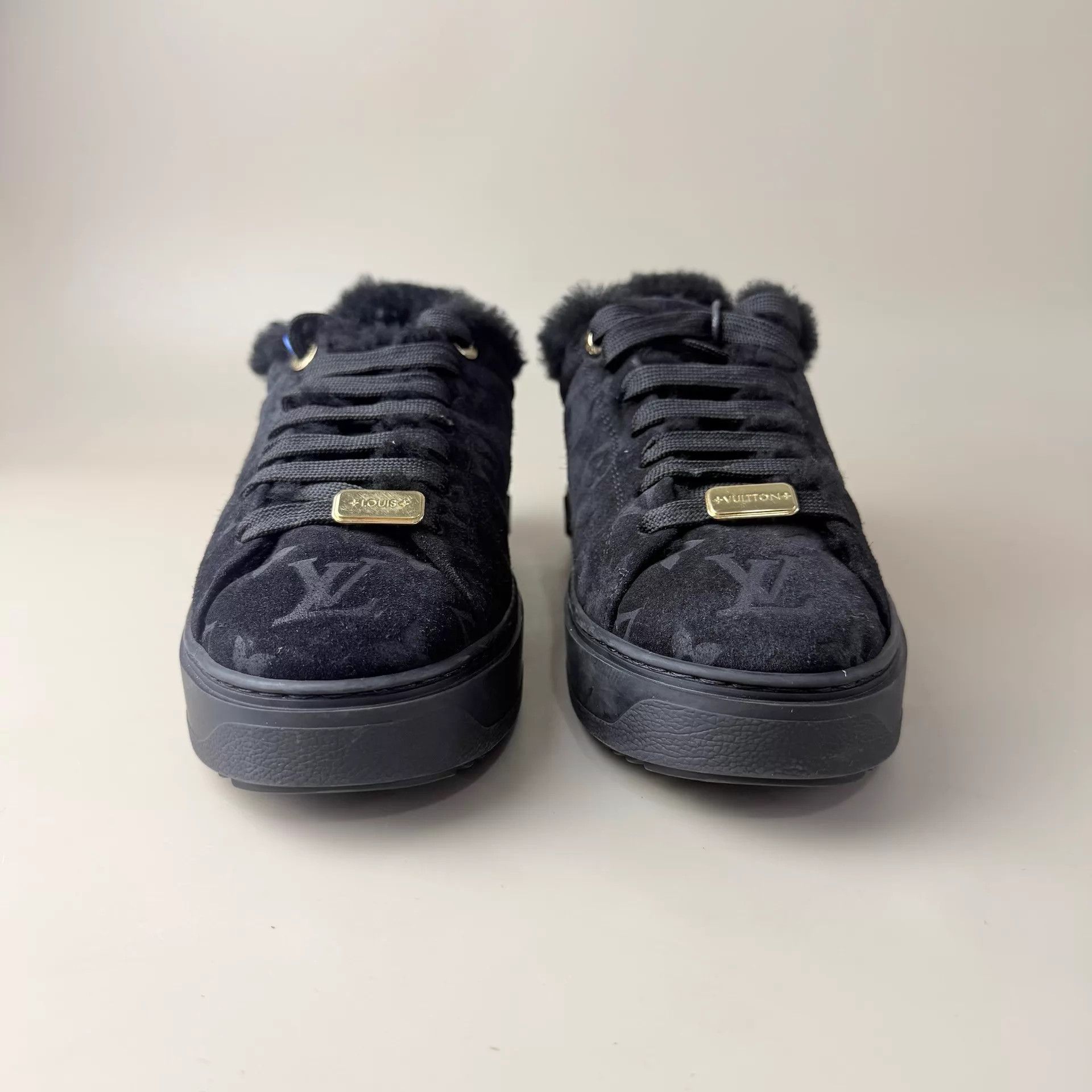 Louis Vuitton LV Black Gold Buckle All Over Print Platform 36.5 Size US 6 / IT 36 - 7 Thumbnail