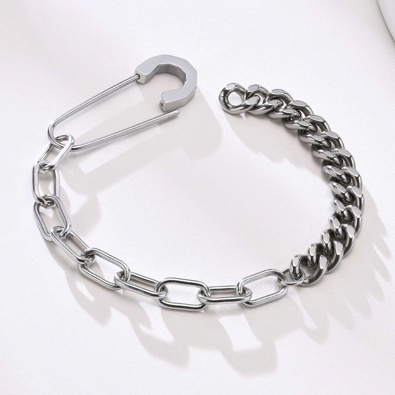 Other Steel Safety Pin with Half Cuban Chain Link Bracelet Size ONE SIZE - 4 Thumbnail