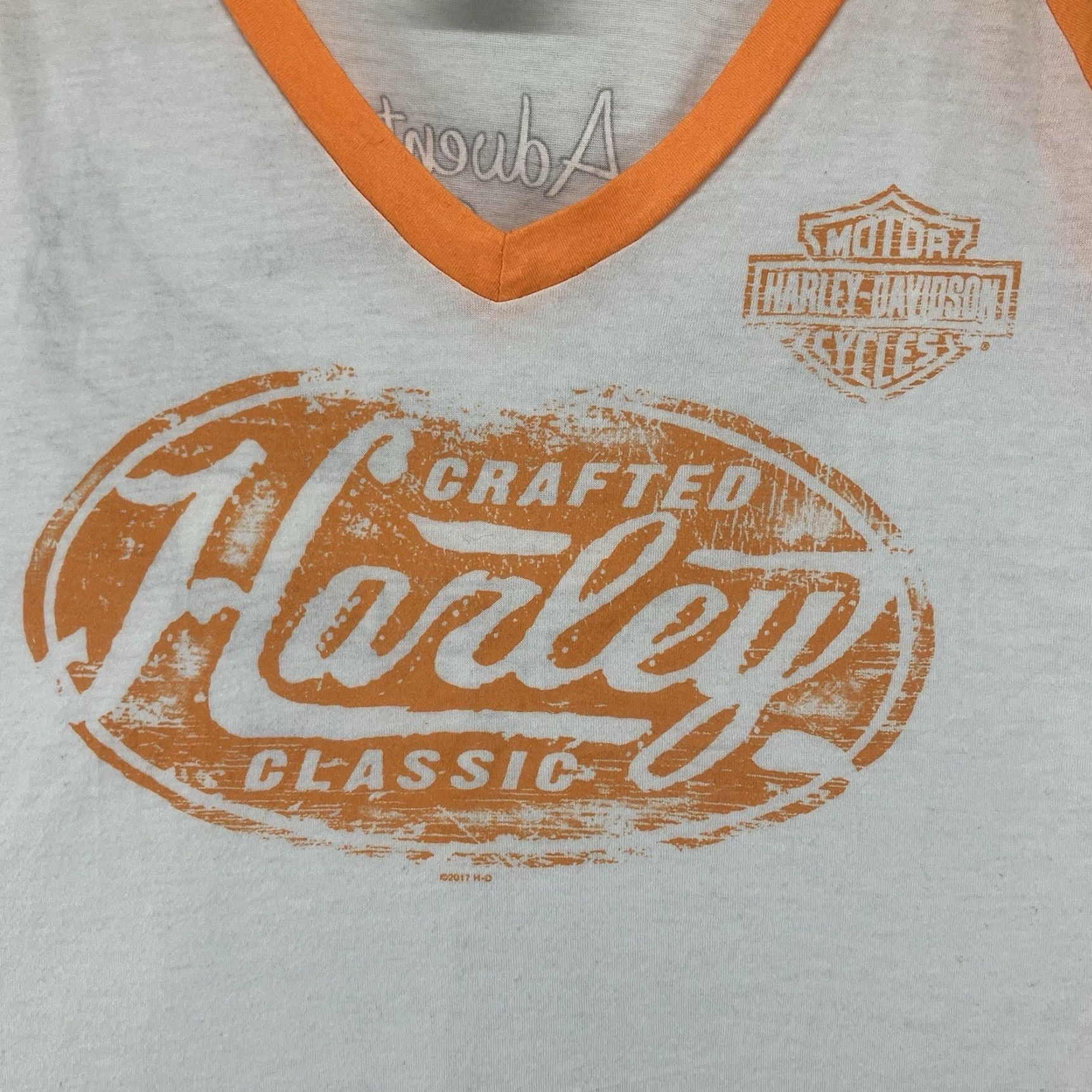Harley Davidson Harley-Davidson Women's 1X Colorblock T-Shirt Creamsicle Retro Raglan Sleeve V-Neck Biker Motorcycle Size XL / US 12-14 / IT 48-50 - 3 Thumbnail