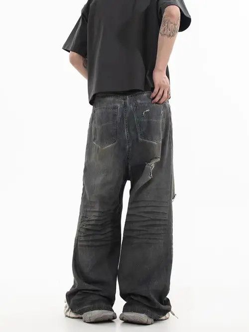 VIBE Distressed Baggy Wide Leg Denim Jeans Size US 32 / EU 48 - 7 Thumbnail
