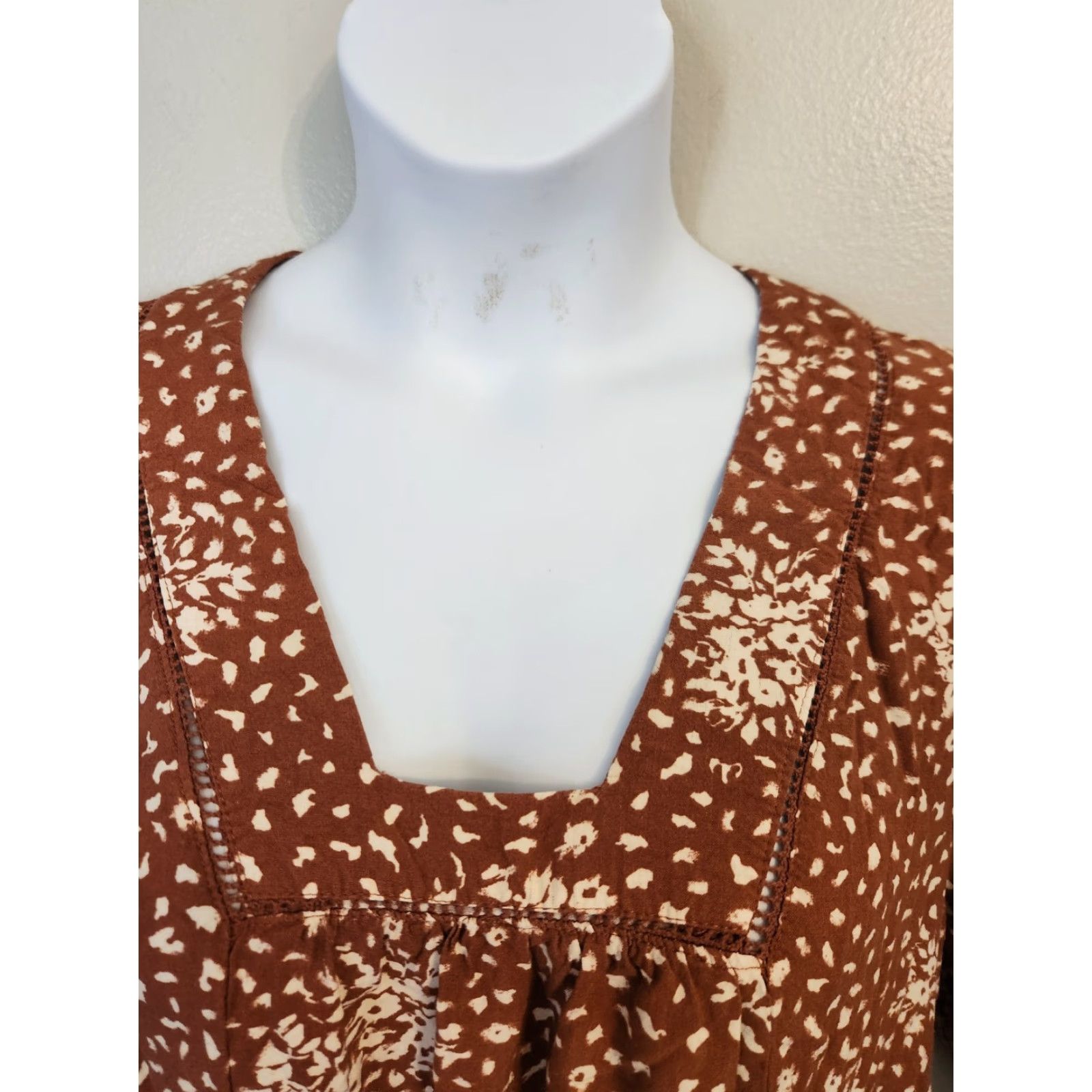 Vintage Knox Rose Dress White Floral Square Neck Short Sleeve Bohemian Shift Mini XL Women Size XL / US 12-14 / IT 48-50 - 2 Thumbnail