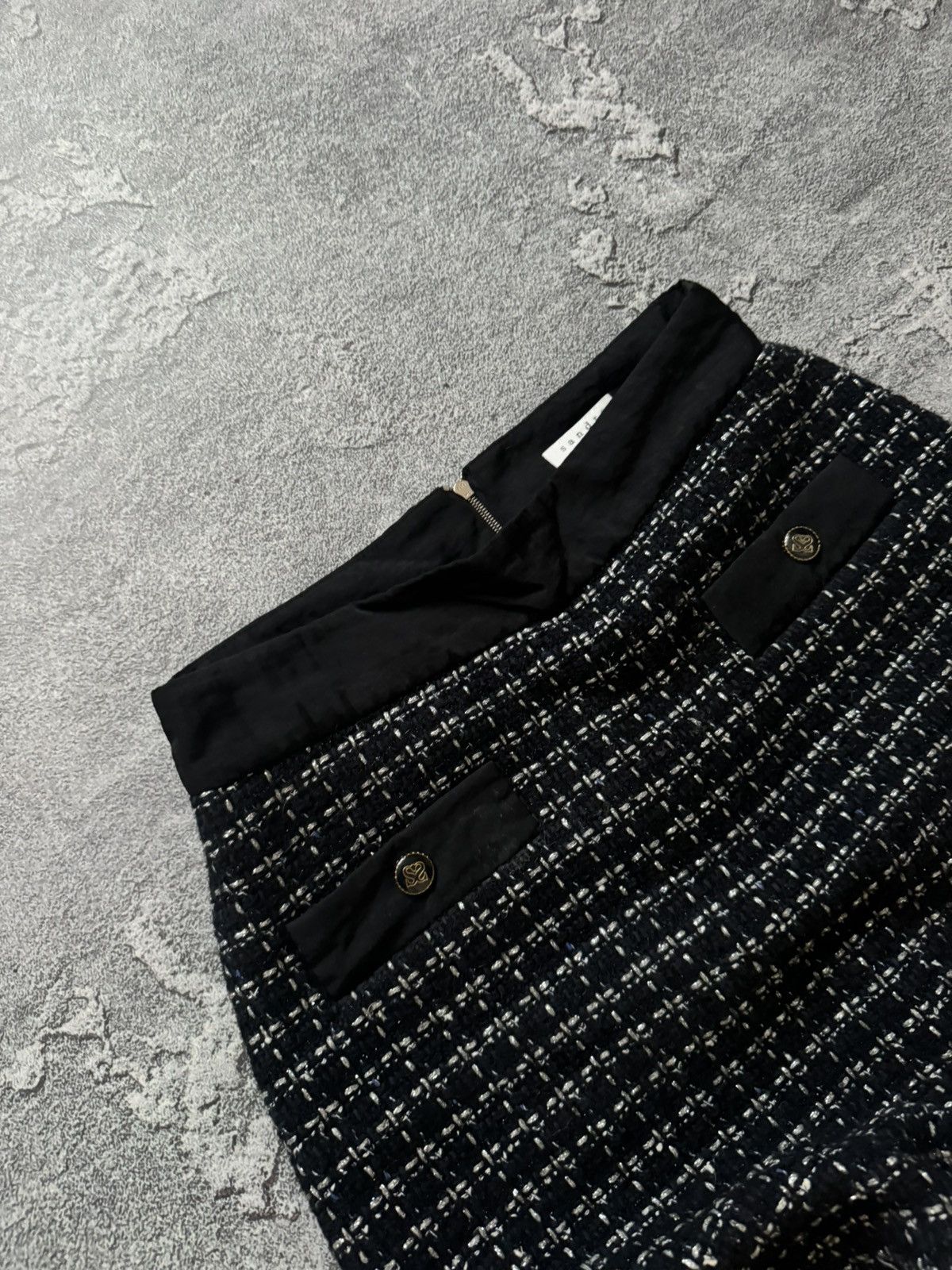 Designer × Sandro Sandro 1 tweed mini skirt chekered dark blue Size 25" / US 0 / IT 36 - 2 Thumbnail