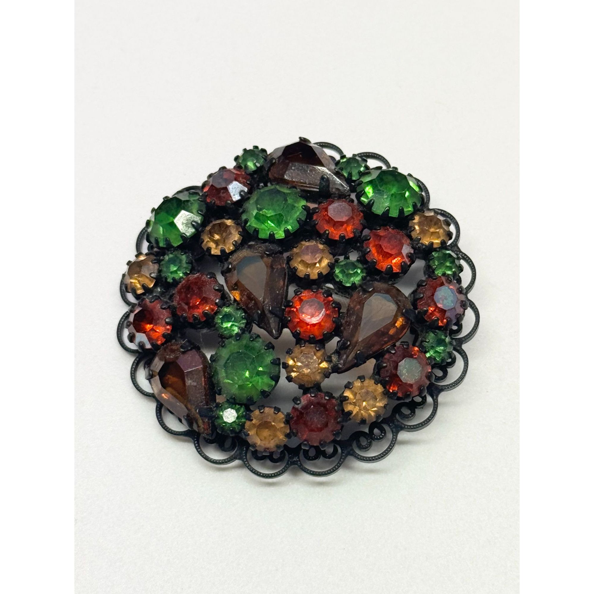 Vintage Vintage glass rhinestone Japanned back filigree brooch pin Size ONE SIZE - 2 Thumbnail
