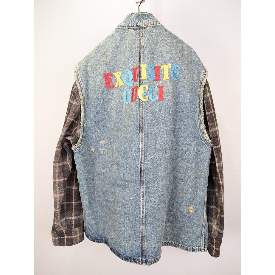 Gucci o1rshd1 Organic Denim Check Jacket in Light Blue/Mix Size US L / EU 52-54 / 3 - 12 Thumbnail