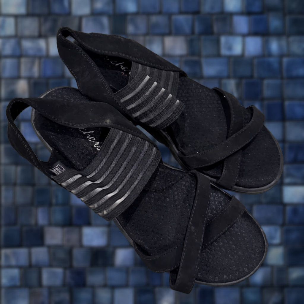 SKECHERS SKECHERS Black Wedge Sandals 31597 Rumble On Day Flirt Strappy Flip Flop Size 9 Womens Size US 6 / IT 36 - 1 Thumbnail