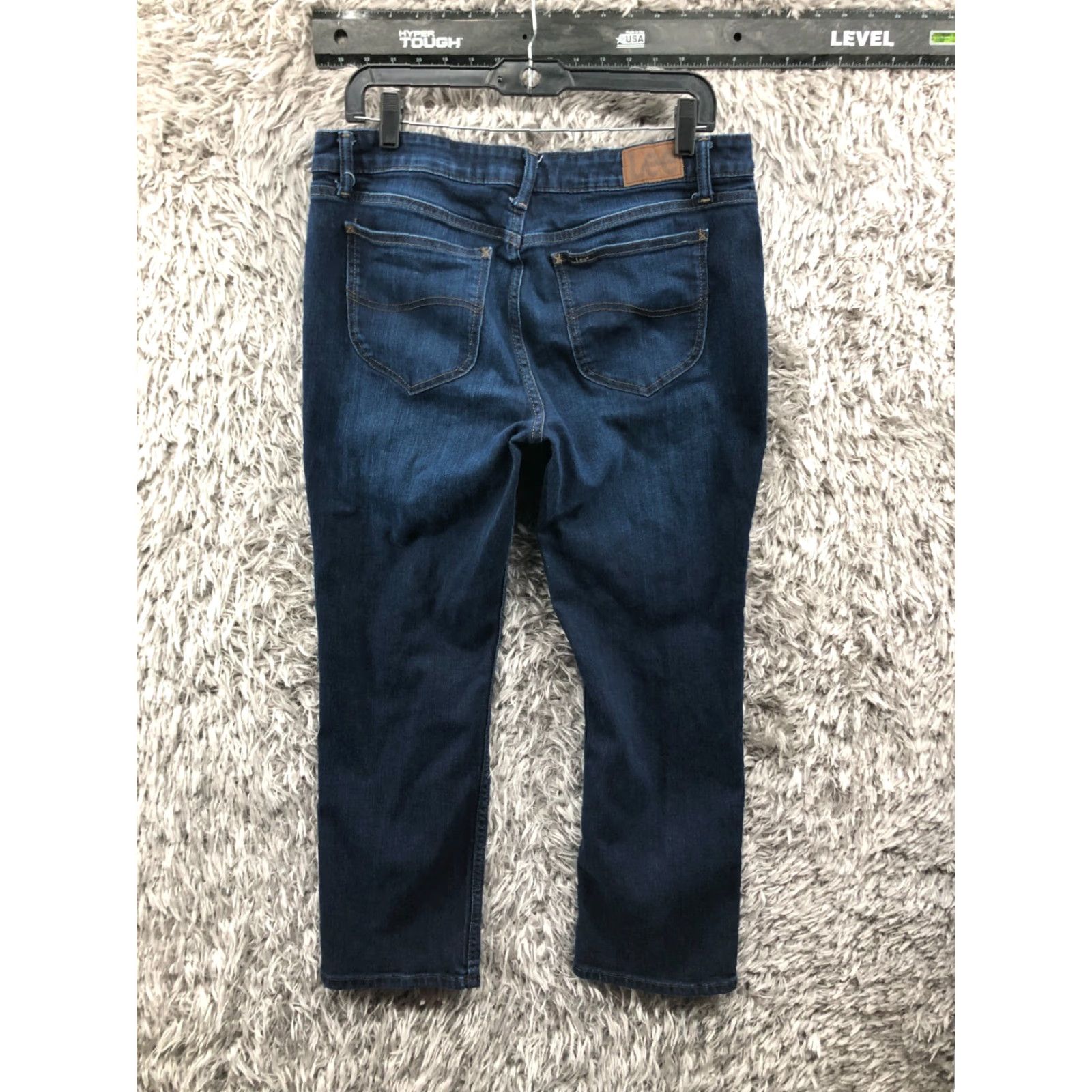 Lee Lee Jeans Regular Fit Straight Jeans 14P Petite Womens Mid Rise Dark Blue Wash 32x25.5 5-Pocket Denim Cotton Belt Loops XL? Size 36" / US 14 / IT 50 - 5 Thumbnail