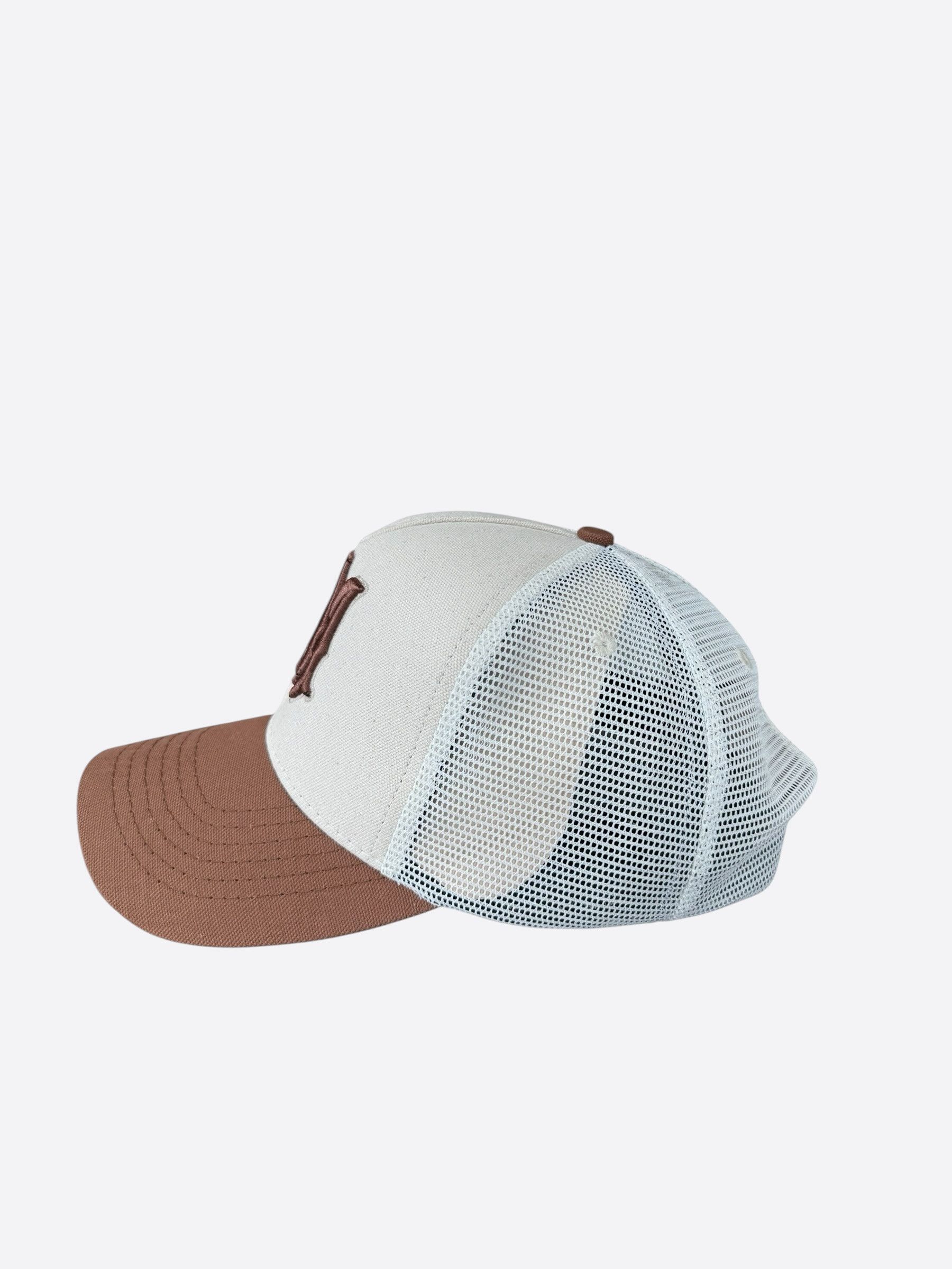 Amiri Amiri White & Brown MA Logo Trucker Hat Size ONE SIZE - 4 Thumbnail