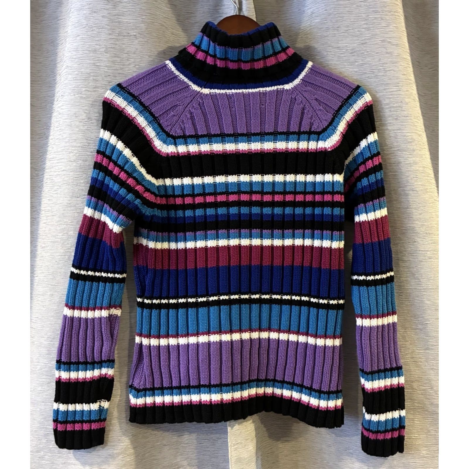 Vintage VINTAGE St Johns Bay Sweater Womens Large Striped Ribbed Turtleneck 90s Y2k Size L / US 10 / IT 46 - 4 Thumbnail