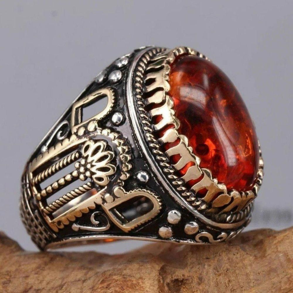 Designer Men's Two Tone Red Geometric Domineering Ring - Size 9 Size ONE SIZE - 1 Thumbnail