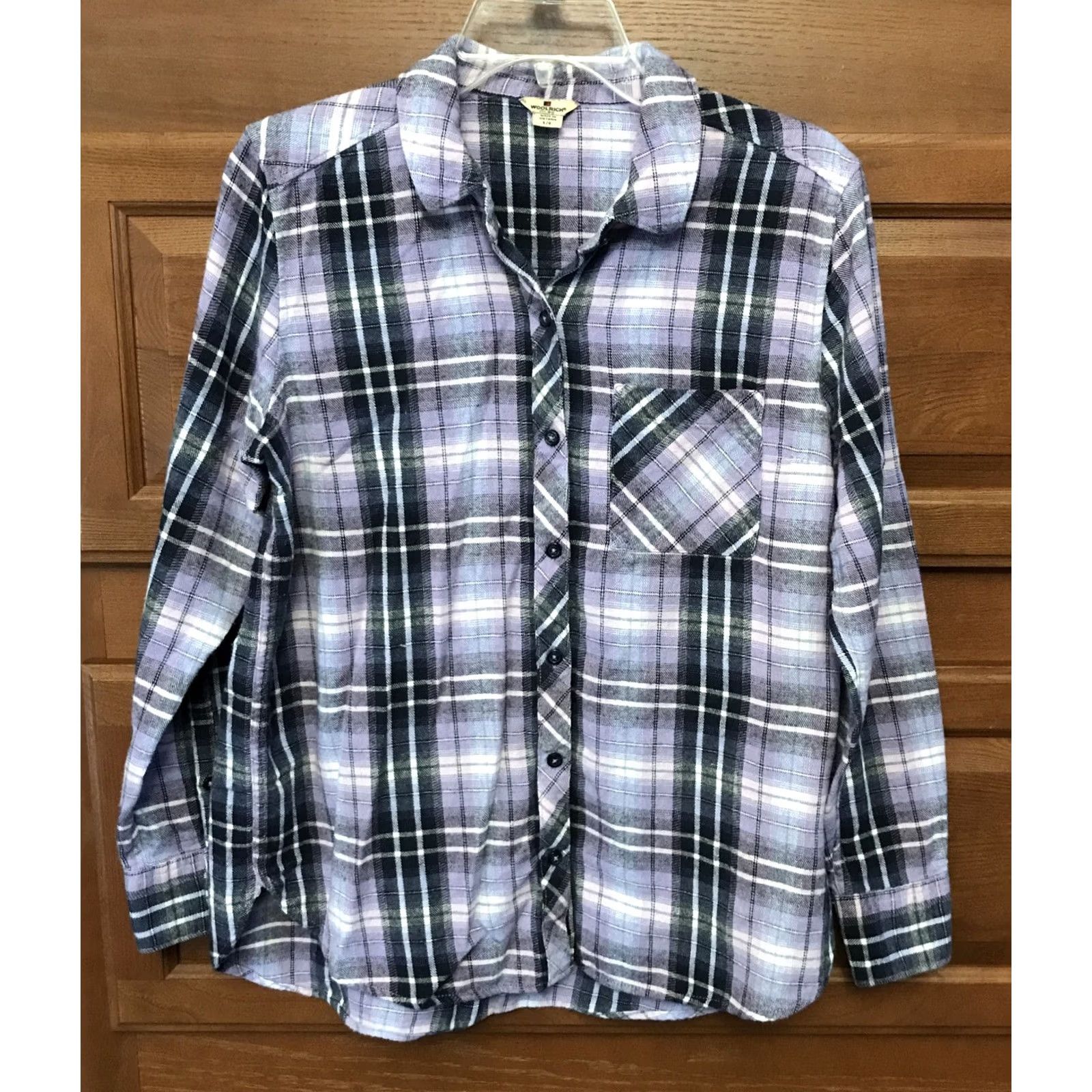 Vintage Woolrich Shirt Cotton LARGE Plaid purple black Flannel Button Down L/S Sz 1237 Women Size L / US 10 / IT 46 - 2 Thumbnail