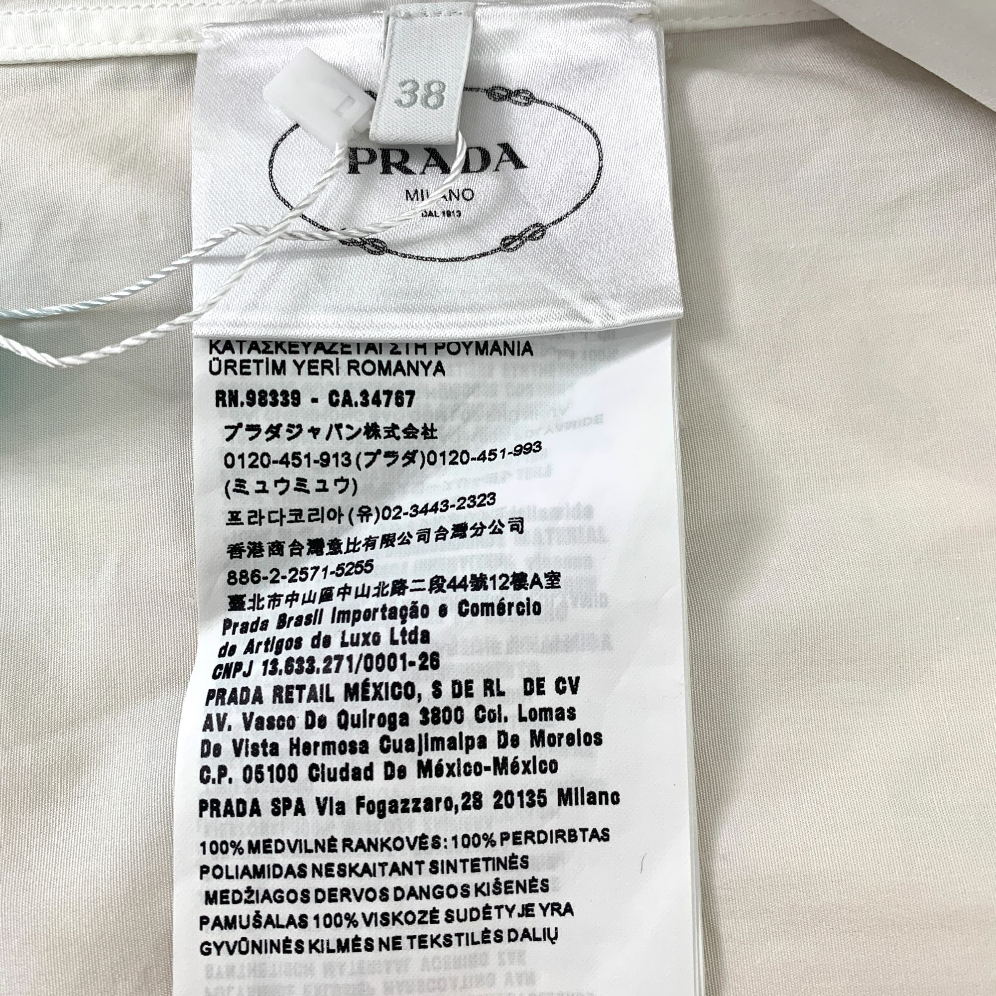 Prada Prada Two-Tone Button-Up Shirt White & Black Long Sleeve Cot Size US S / EU 44-46 / 1 - 7 Thumbnail