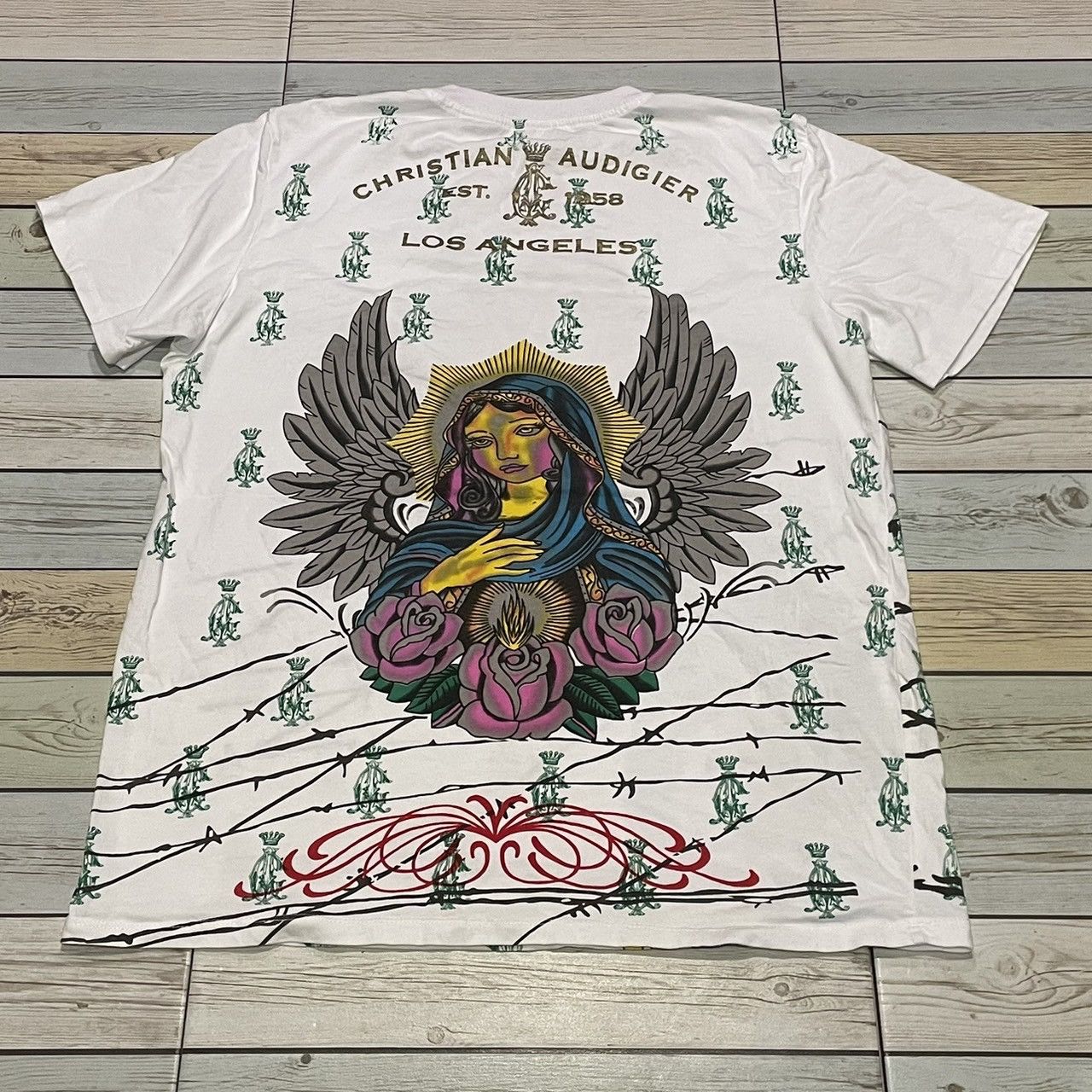 Affliction × Ed Hardy × Tapout Rare Christian Audigier Wings Cross Tee Y2K Affliction Style Size US L / EU 52-54 / 3 - 3 Thumbnail