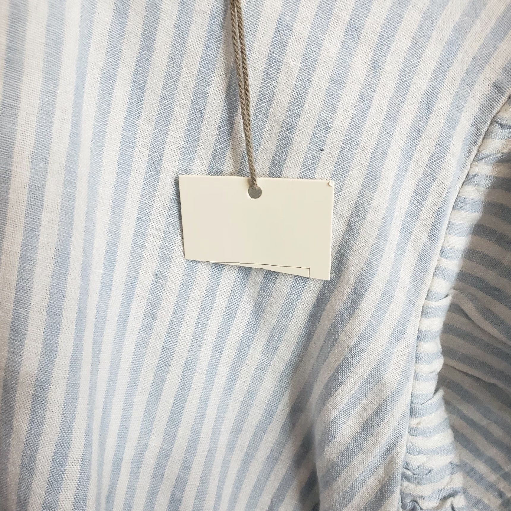 Vintage A New Day Womens Blouse Shirt XS? No, Size M Blue White Striped Linen Blend Flutter Sleeve Casual Shirt Womens Size M / US 6-8 / IT 42-44 - 6 Thumbnail