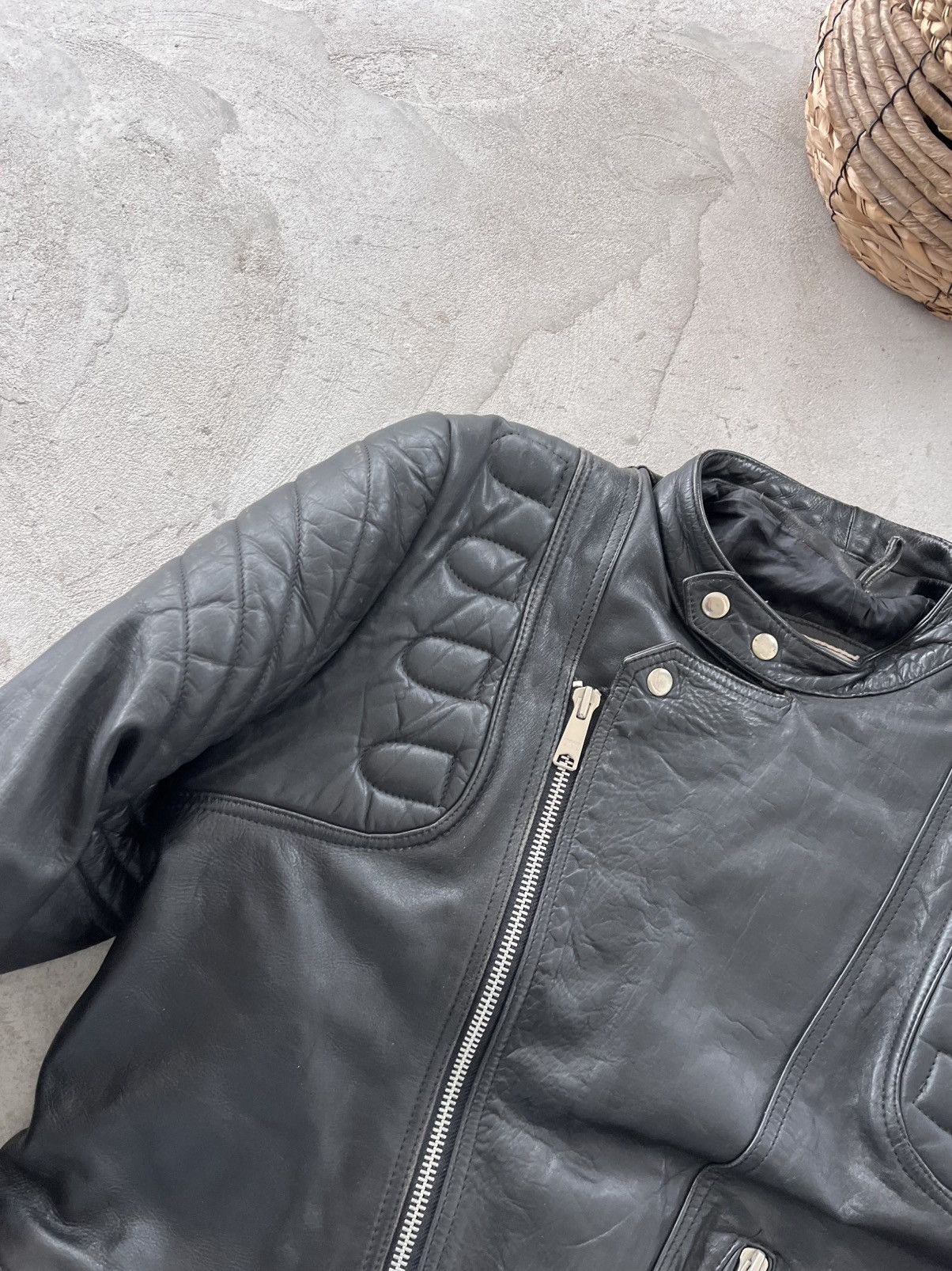Genuine Leather Vintage Harley Davidson style Faded Black Moto Bomber Jacket Size US L / EU 52-54 / 3 - 6 Thumbnail