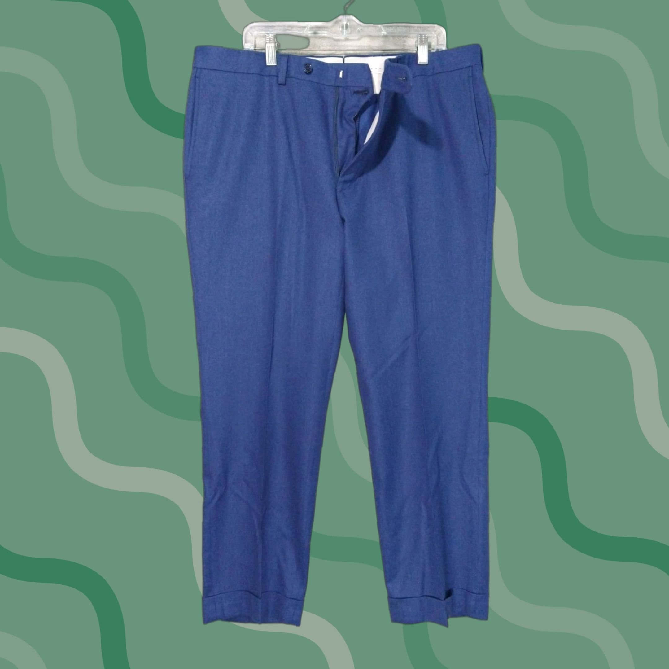 David Donahue David Donahue Dress Pants 38 x 29 Blue Wool Flat Front Cuffed Men’s Regular Size 38 Size US 38 / EU 54 - 1 Thumbnail